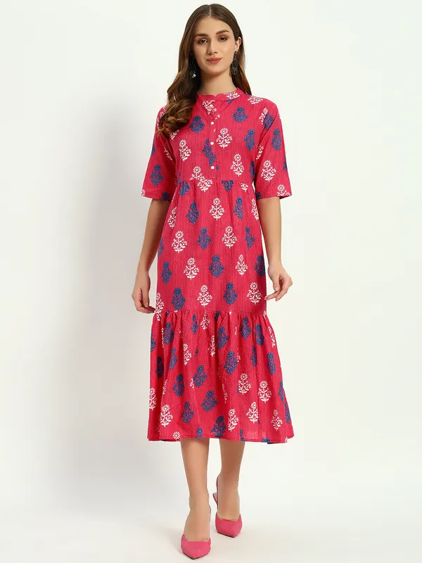 Pink_Printed_Pure_Cotton_Katha_Work_Flared_Kurta_For_Women