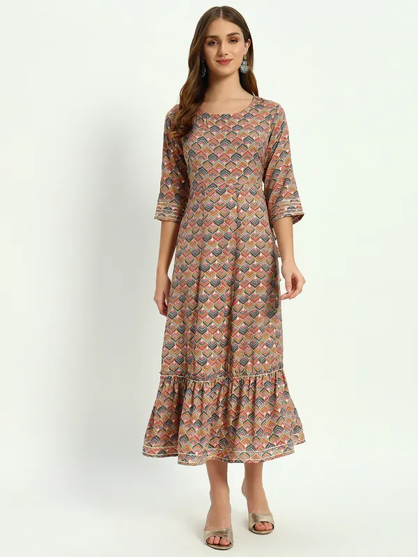 Brown_Printed_Viscose_Rayon_Flared_Kurta_For_Women
