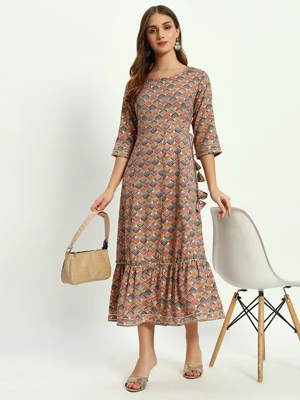 Brown_Printed_Viscose_Rayon_Flared_Kurta_For_Women