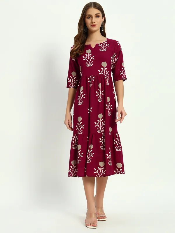 Wine_Printed_Viscose_Rayon_Flared_Kurta_For_Women