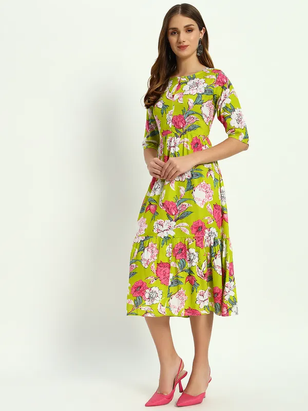 Green_Printed_Viscose_Rayon_Flared_Kurta_For_Women