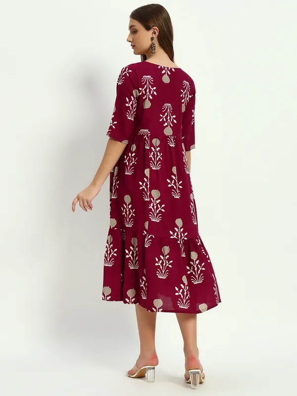 Wine_Printed_Viscose_Rayon_Flared_Kurta_For_Women