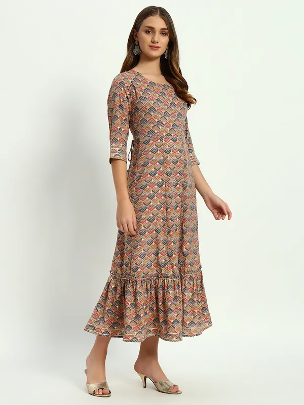 Brown_Printed_Viscose_Rayon_Flared_Kurta_For_Women