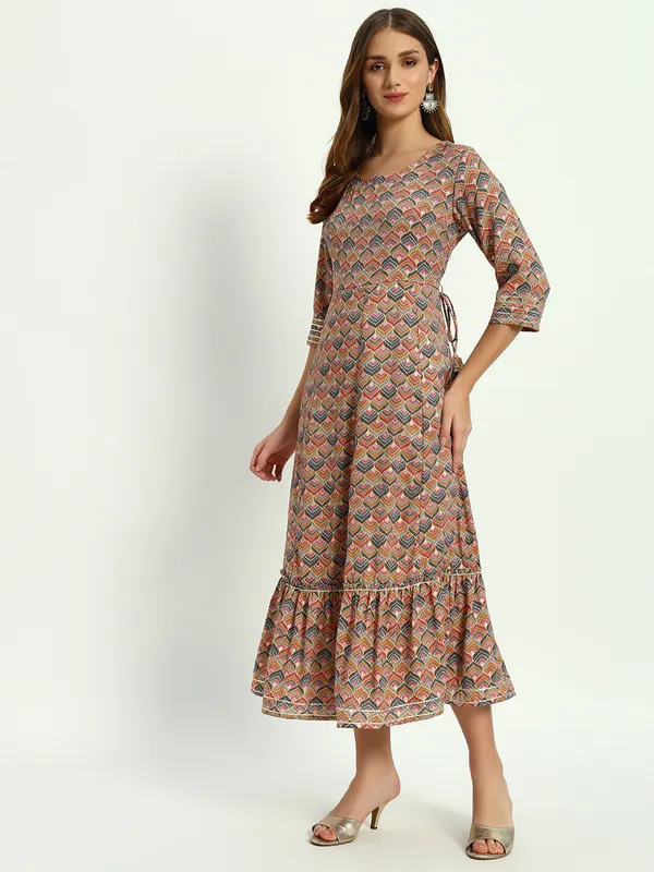 Brown_Printed_Viscose_Rayon_Flared_Kurta_For_Women