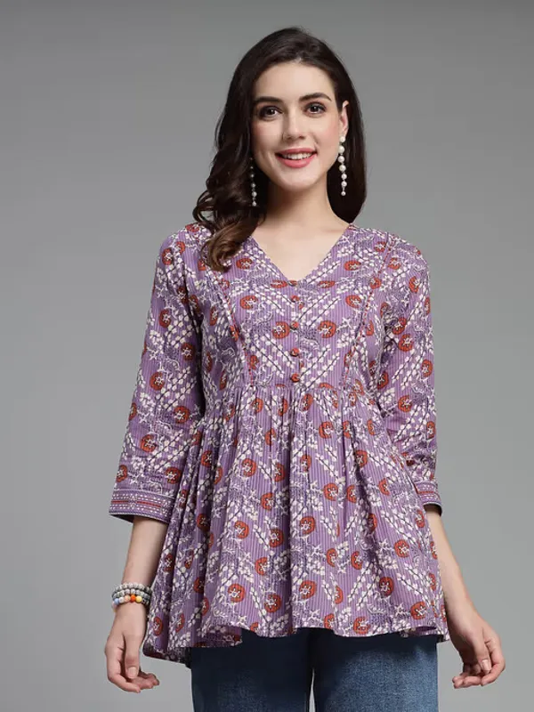 Purple_Printed_Viscose_Rayon_Flared_Kurta_For_Women