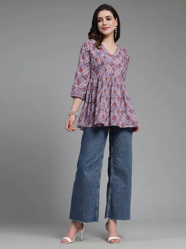 Purple_Printed_Viscose_Rayon_Flared_Kurta_For_Women