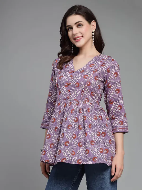 Purple_Printed_Viscose_Rayon_Flared_Kurta_For_Women