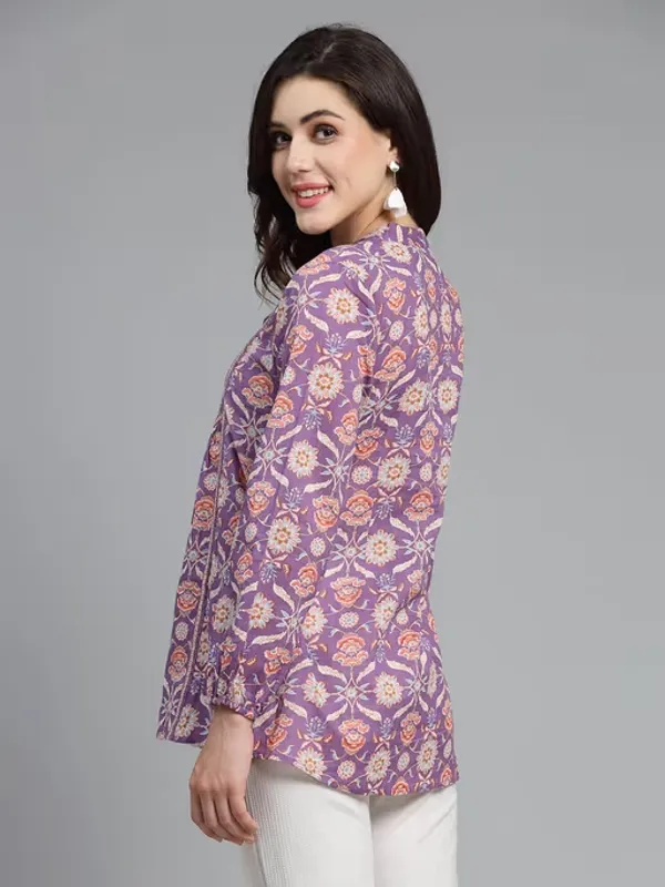 Purple_Printed_Viscose_Rayon_Flared_Kurta_For_Women