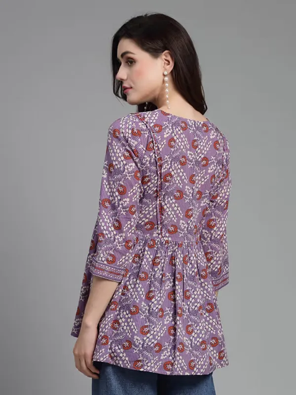 Purple_Printed_Viscose_Rayon_Flared_Kurta_For_Women