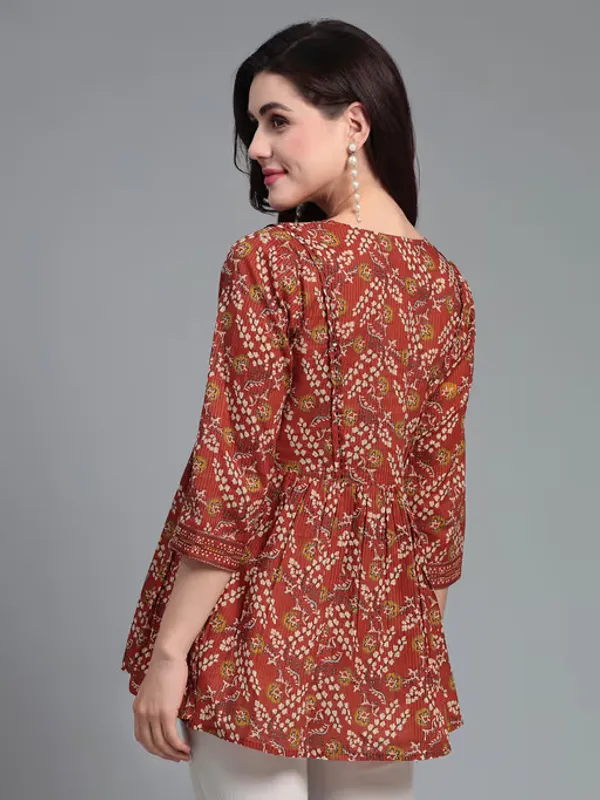 Red_Printed_Viscose_Rayon_Flared_Kurta_For_Women