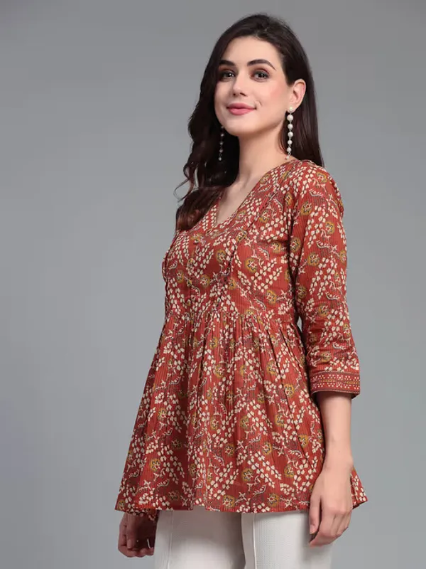 Red_Printed_Viscose_Rayon_Flared_Kurta_For_Women