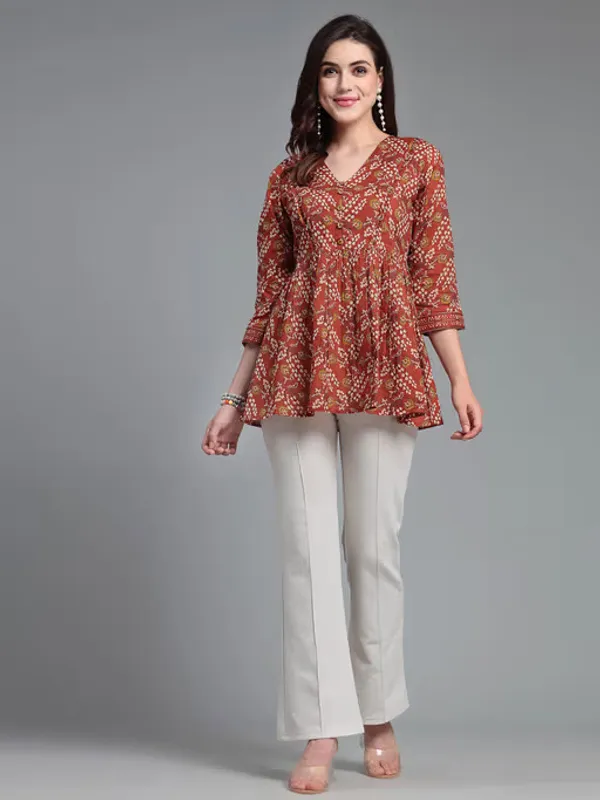 Red_Printed_Viscose_Rayon_Flared_Kurta_For_Women