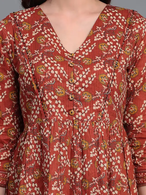 Red_Printed_Viscose_Rayon_Flared_Kurta_For_Women