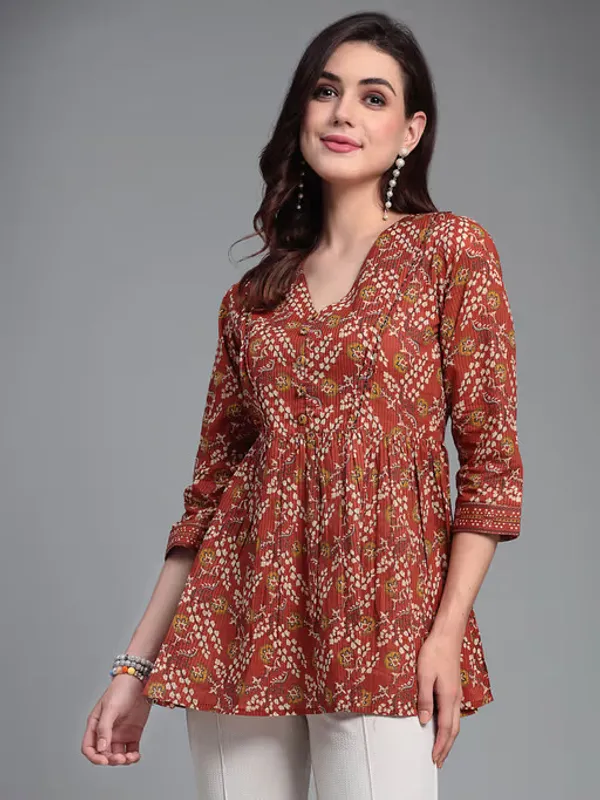 Red_Printed_Viscose_Rayon_Flared_Kurta_For_Women