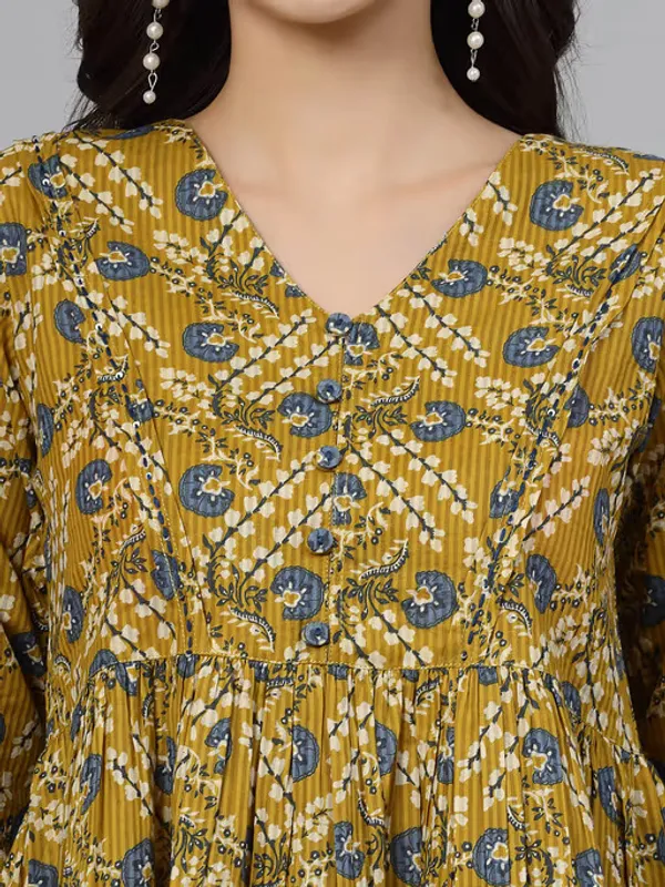 Yellow_Printed_Viscose_Rayon_Flared_Kurta_For_Women