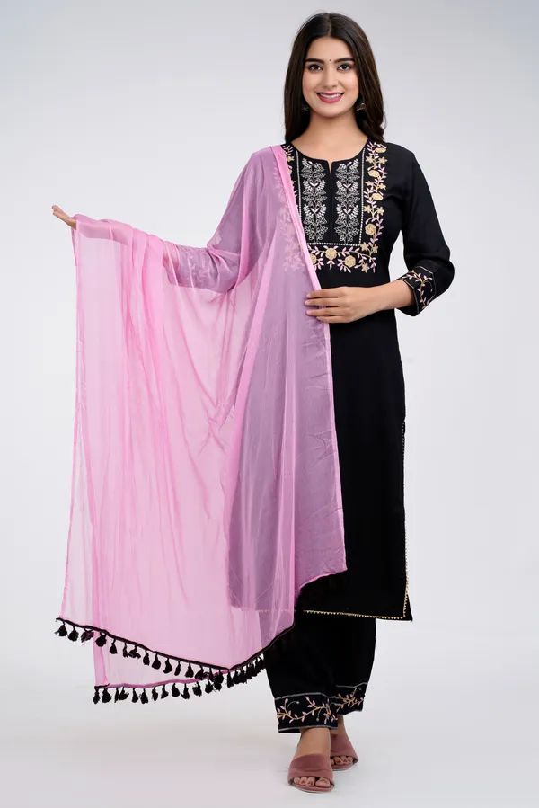 Black_Rayon_Embroidery_Kurta_Pant_Dupatta_Set_For_Women