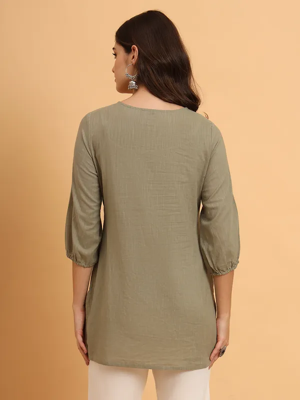 Mehandi_Solid_Pure_Cotton_Straight_Top_For_Women