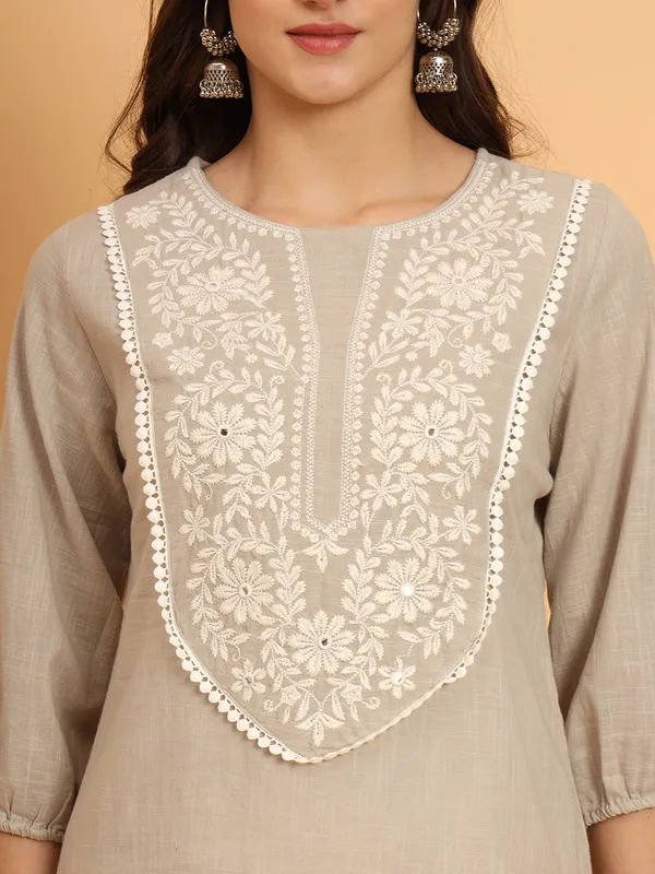 Cream_Solid_Pure_Cotton_Straight_Top_For_Women