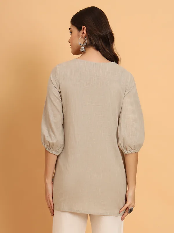 Cream_Solid_Pure_Cotton_Straight_Top_For_Women