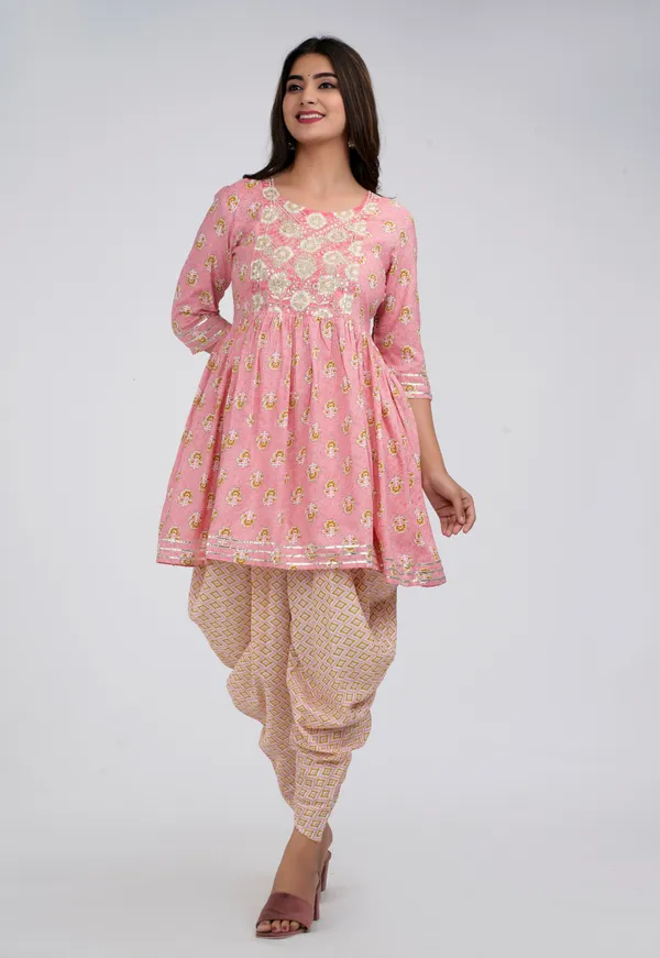 Pink_Viscose_Rayon_Kurta_Dhoti_Pant_Set_For_Women