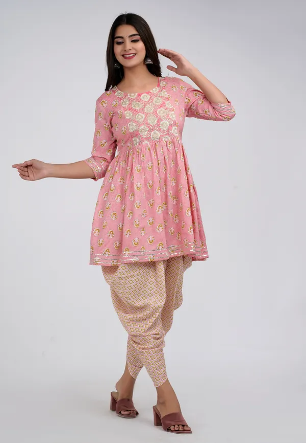 Pink_Viscose_Rayon_Kurta_Dhoti_Pant_Set_For_Women