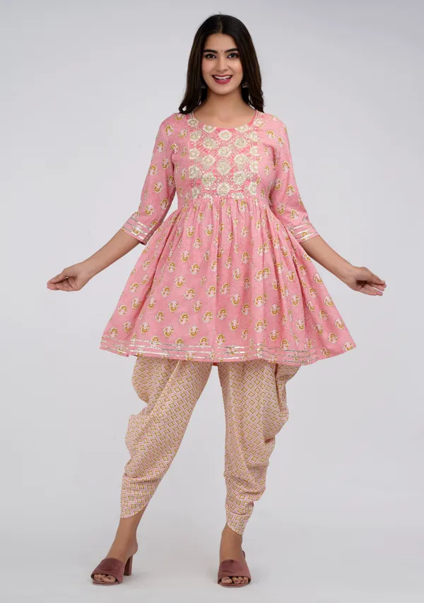 Pink_Viscose_Rayon_Kurta_Dhoti_Pant_Set_For_Women