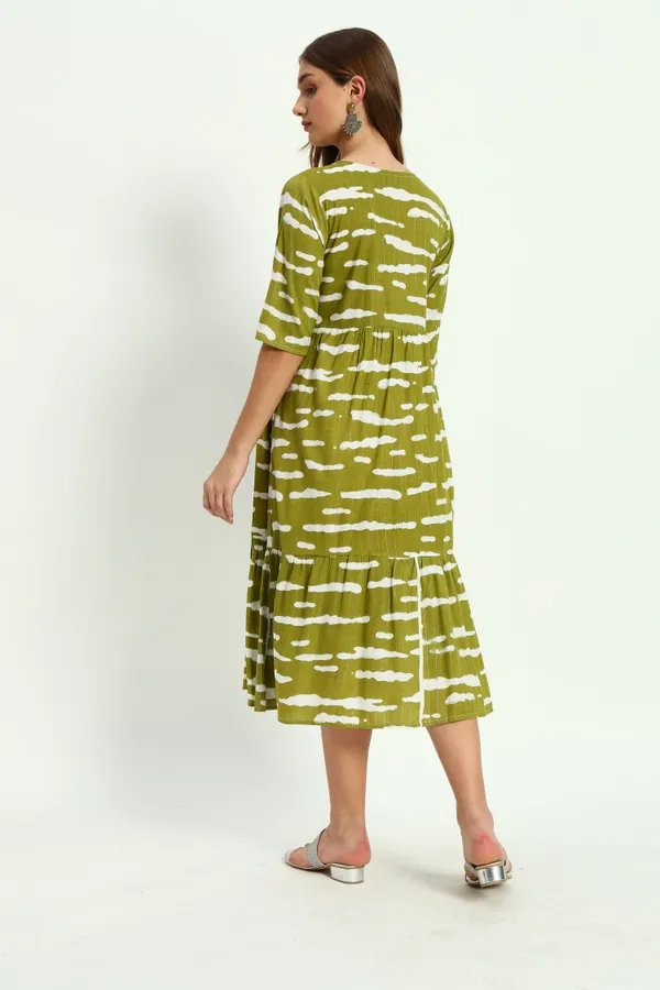 Green_Tye_Dye_Printed_Round_Neck_Zip_Open_Flared_Kurta_For_Women