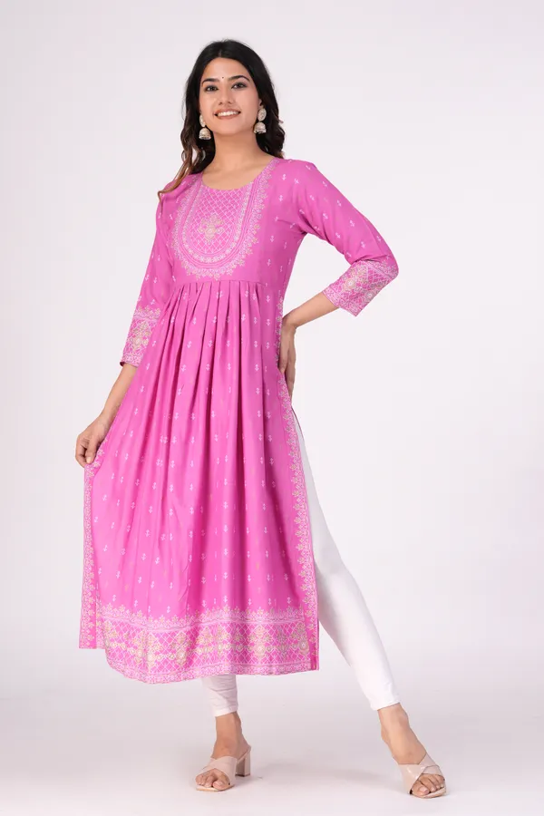 Rose_Pink_Printed_Ethnic_Dress_Kurta_For_Women