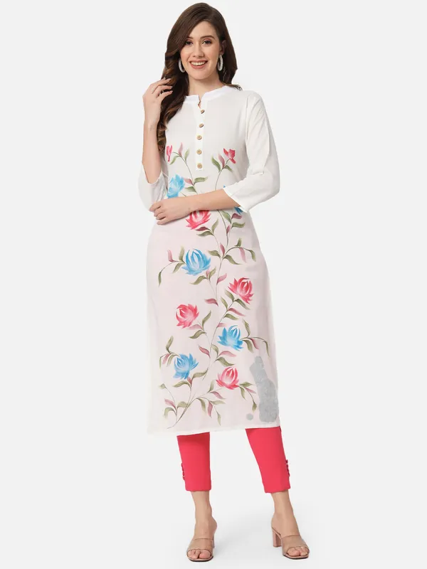 White_Color_Block_Straight_Kurta_For_Women