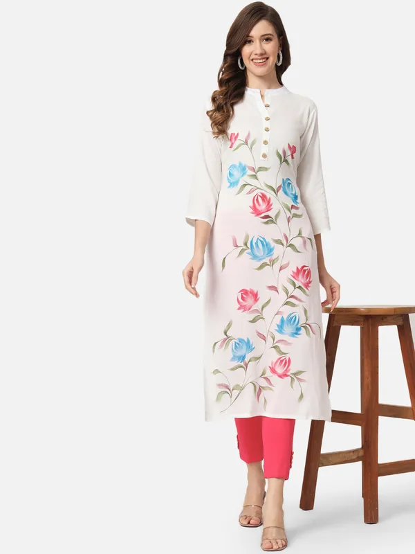White_Color_Block_Straight_Kurta_For_Women