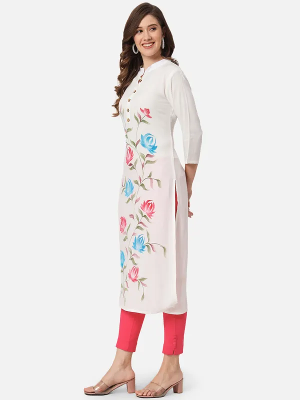 White_Color_Block_Straight_Kurta_For_Women