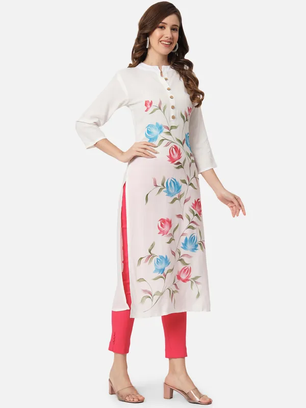 White_Color_Block_Straight_Kurta_For_Women