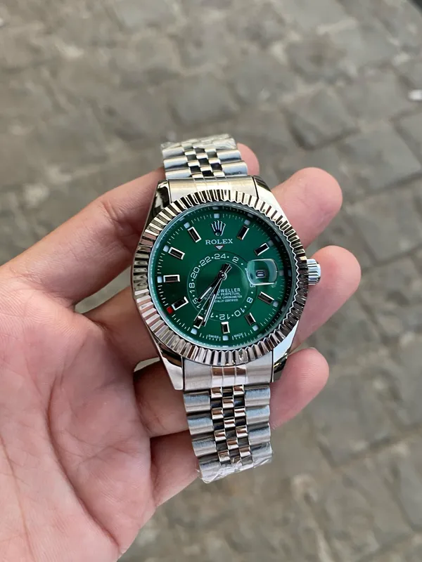 Silver_Green_Sky_Dweller_Date_Dial_Watch_For_Men