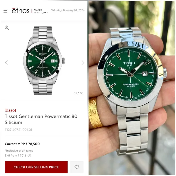 Tiss_oT_Silver_Green_Stainless_steel_Watch_For_Men