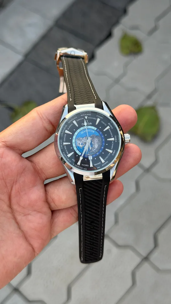 World_Map_Black_Omeg_Watch_For_Men
