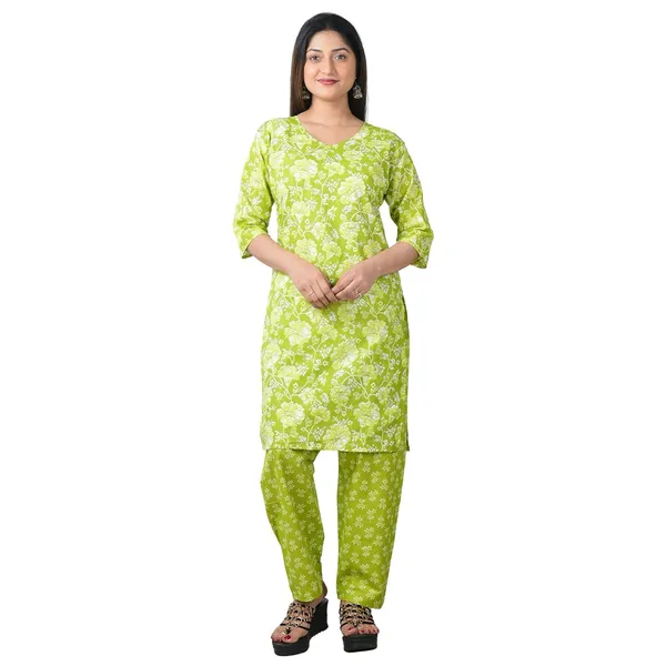 Green_Cotton_Premium_Kurti_With_Pant_Set_For_Women