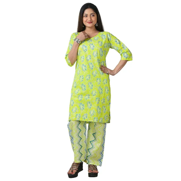 Green_Cotton_Premium_Kurti_With_Pant_Set_For_Women