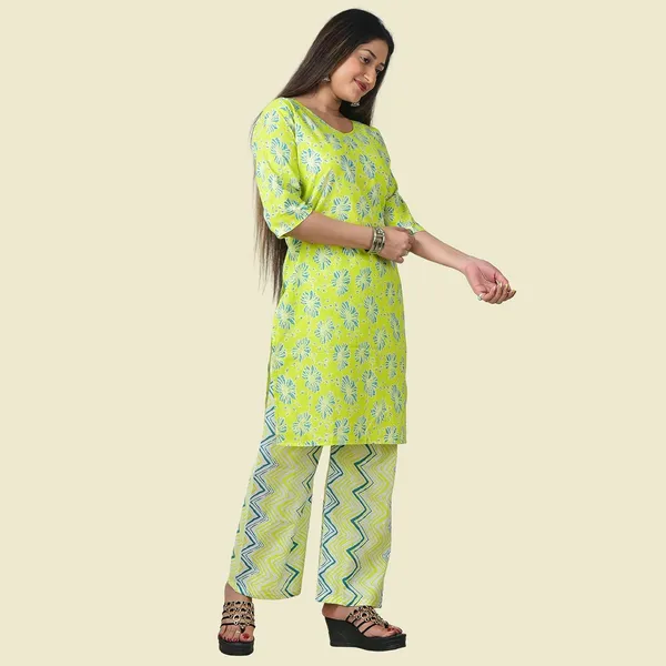 Green_Cotton_Premium_Kurti_With_Pant_Set_For_Women