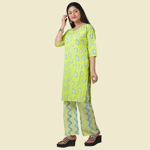 Green_Cotton_Premium_Kurti_With_Pant_Set_For_Women