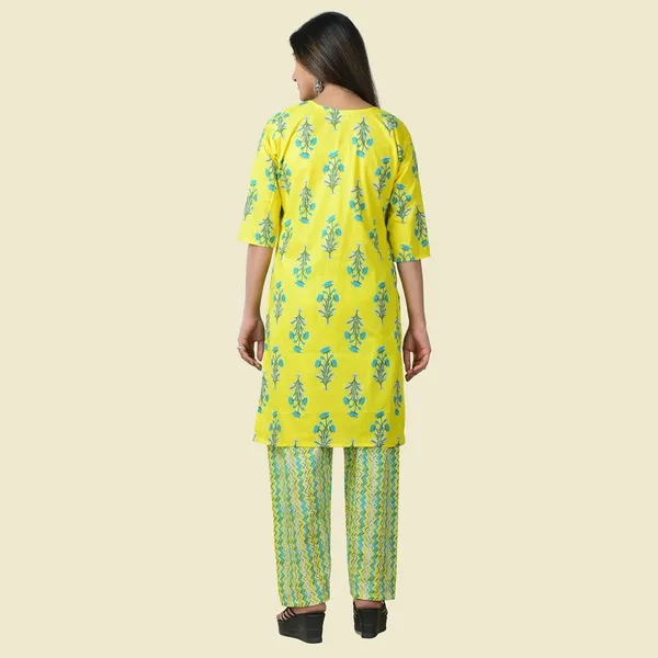 Yellow_Cotton_Premium_Kurti_With_Pant_Set_For_Women