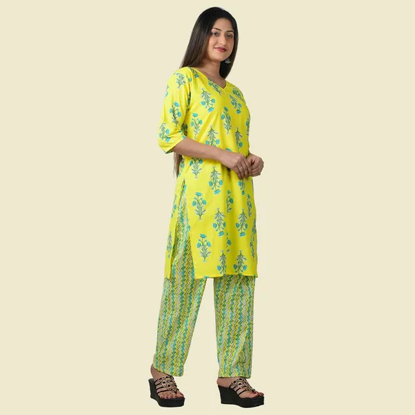 Yellow_Cotton_Premium_Kurti_With_Pant_Set_For_Women