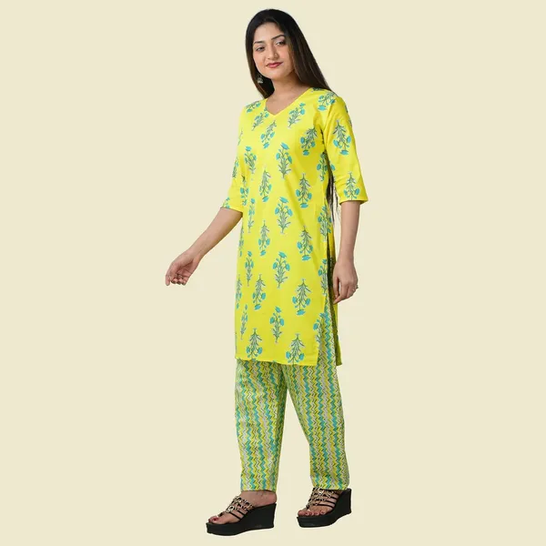 Yellow_Cotton_Premium_Kurti_With_Pant_Set_For_Women