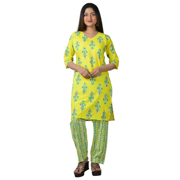 Yellow_Cotton_Premium_Kurti_With_Pant_Set_For_Women
