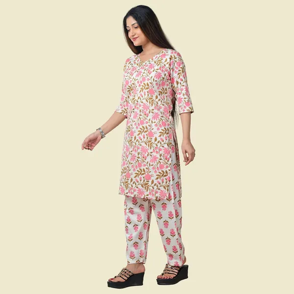 Pink_And_White_Cotton_Premium_Kurti_With_Pant_Set_For_Women