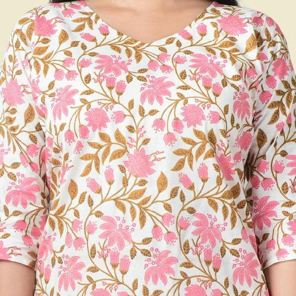 Pink_And_White_Cotton_Premium_Kurti_With_Pant_Set_For_Women