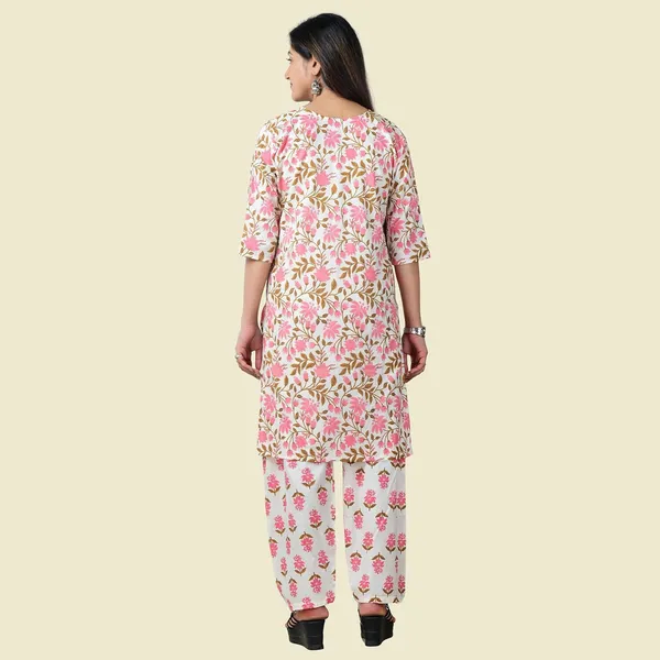 Pink_And_White_Cotton_Premium_Kurti_With_Pant_Set_For_Women