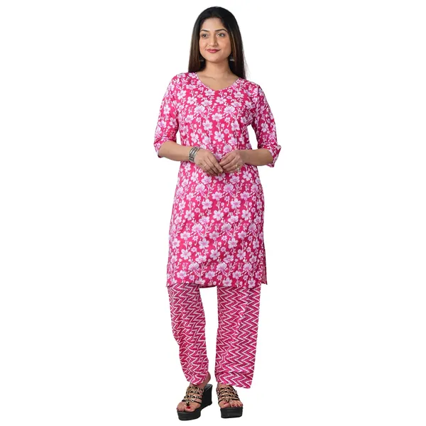 Pink_Cotton_Premium_Kurti_With_Pant_Set_For_Women