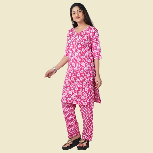 Pink_Cotton_Premium_Kurti_With_Pant_Set_For_Women