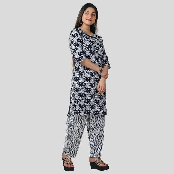 Black_And_White_Cotton_Premium_Kurti_With_Pant_Set_For_Women