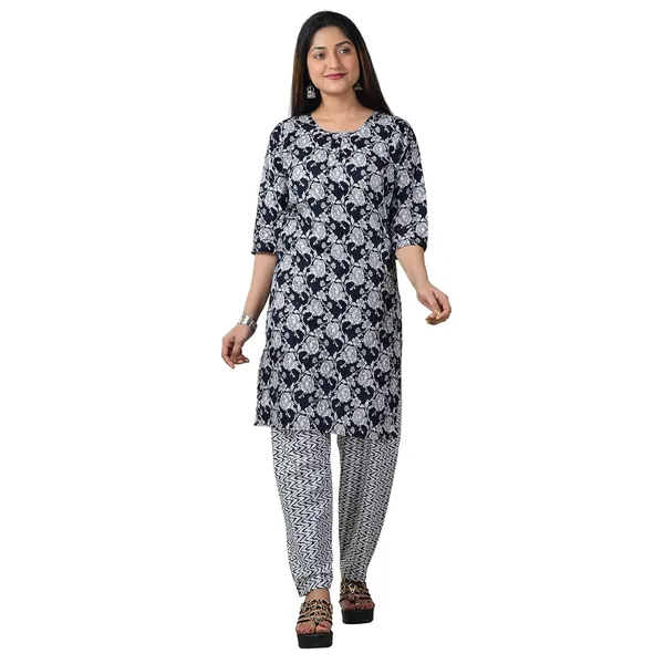 Black_And_White_Cotton_Premium_Kurti_With_Pant_Set_For_Women